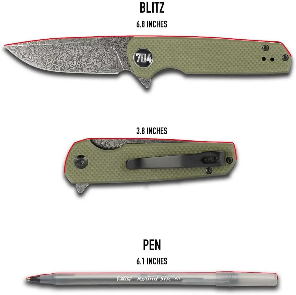 704 Gear Blitz EDC Folding Pocket Knife | Compact 2.98" Blade, D2 Steel, G10 Handle, Reversible Pocket Clip | Black