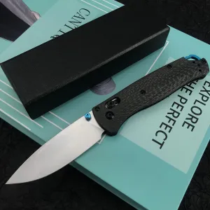 7.5 Inch Axis Lock Knife, EDC Folding Pocket Knife with Pocket Clip, Satin Plain Edge 440C Blade with Black Carbon Fiber Handle for Outdoor Camping and Hiking (silvery)