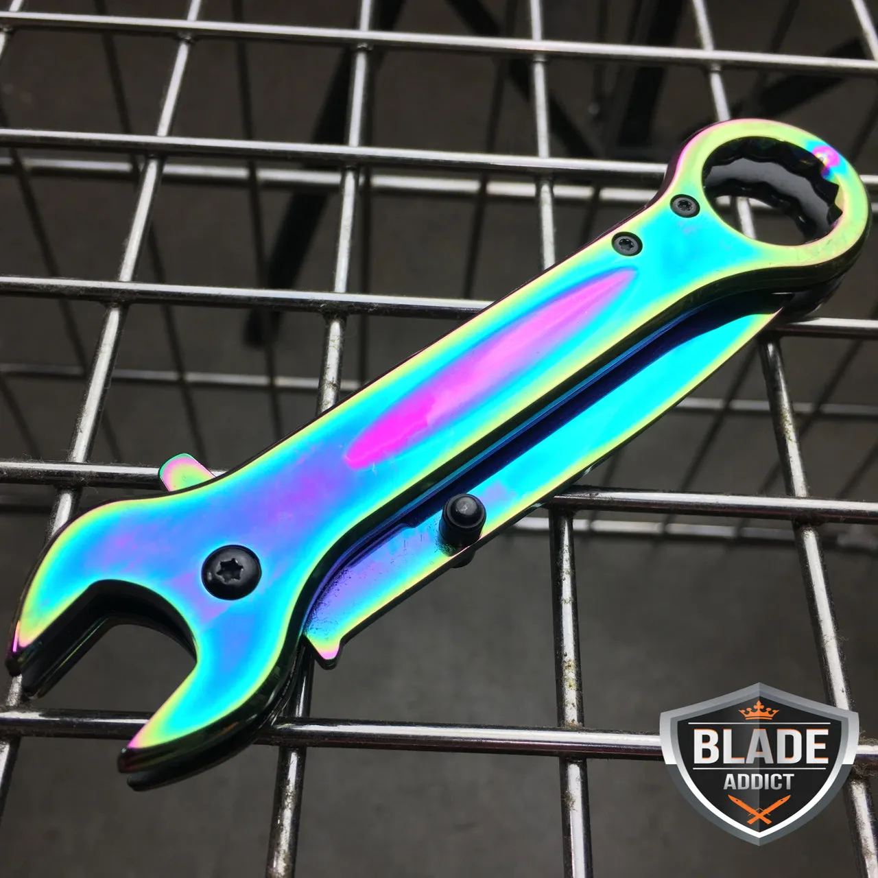 7.5" MULTI-TOOL WRENCH TACTICAL SPRING ASSISTED FOLDING POCKET KNIFE RAINBOW EDC