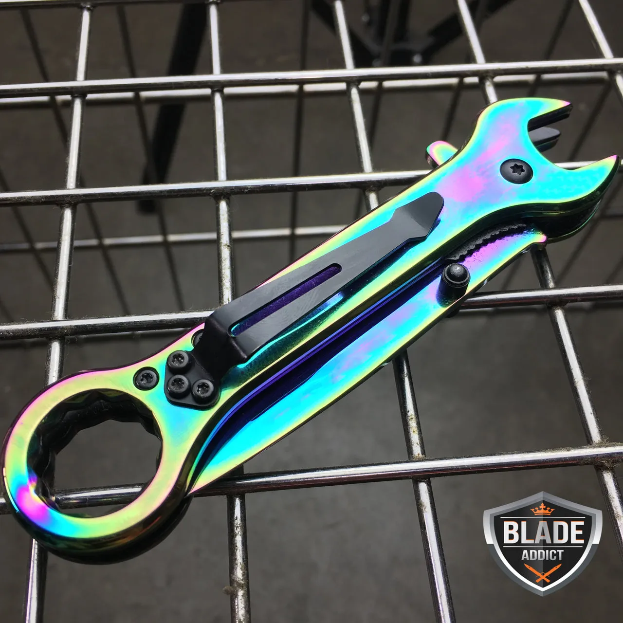 7.5" MULTI-TOOL WRENCH TACTICAL SPRING ASSISTED FOLDING POCKET KNIFE RAINBOW EDC