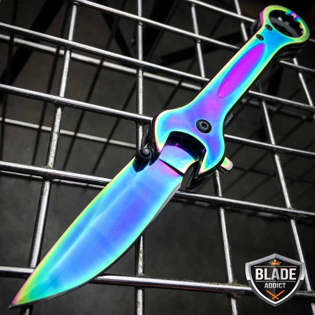 7.5" MULTI-TOOL WRENCH TACTICAL SPRING ASSISTED FOLDING POCKET KNIFE RAINBOW EDC