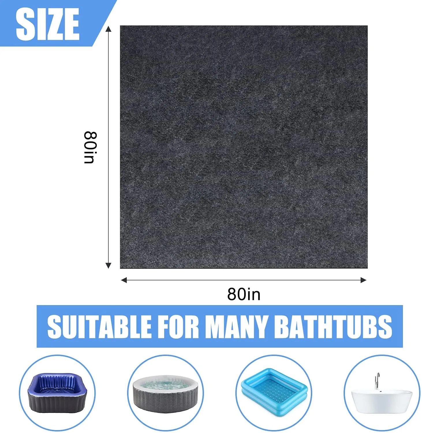 80 * 80 inch Inflatable Hot Tub Mat, Outdoor Indoor, Waterproof Slip-Proof Backing, Absorbent Spa Pool Ground Base Flooring Protector for Hot Tub