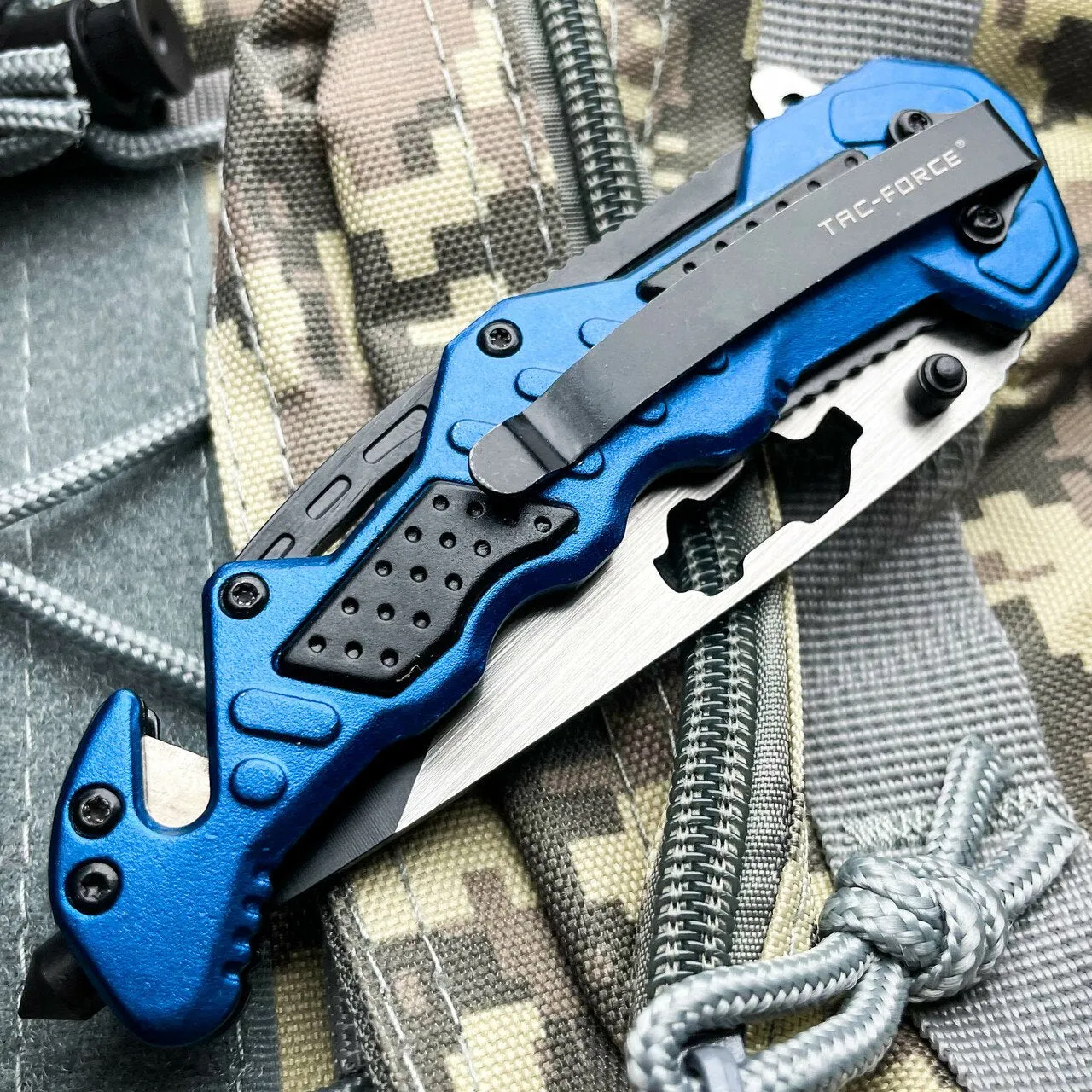 8.25" Tac- Force Blue MILITARY TANTO Rescue Spring Open Assisted Pocket Knife