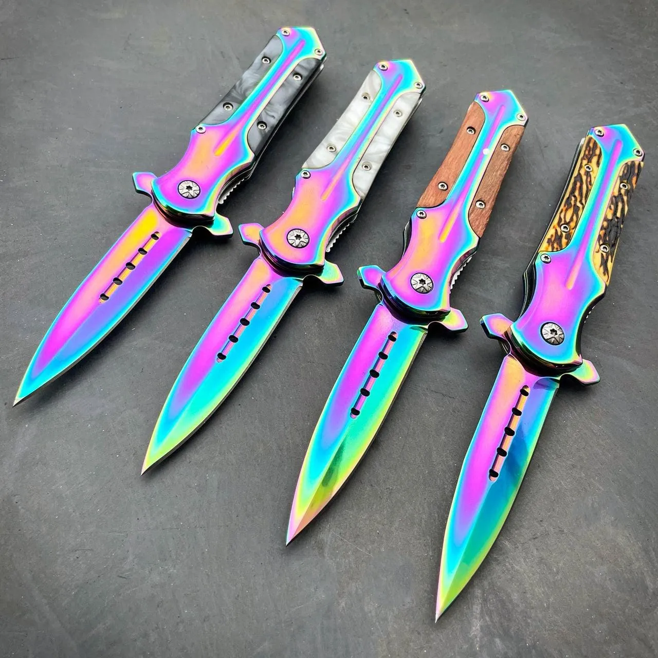 8.2" Rainbow Titanium Fade Pocket Knife