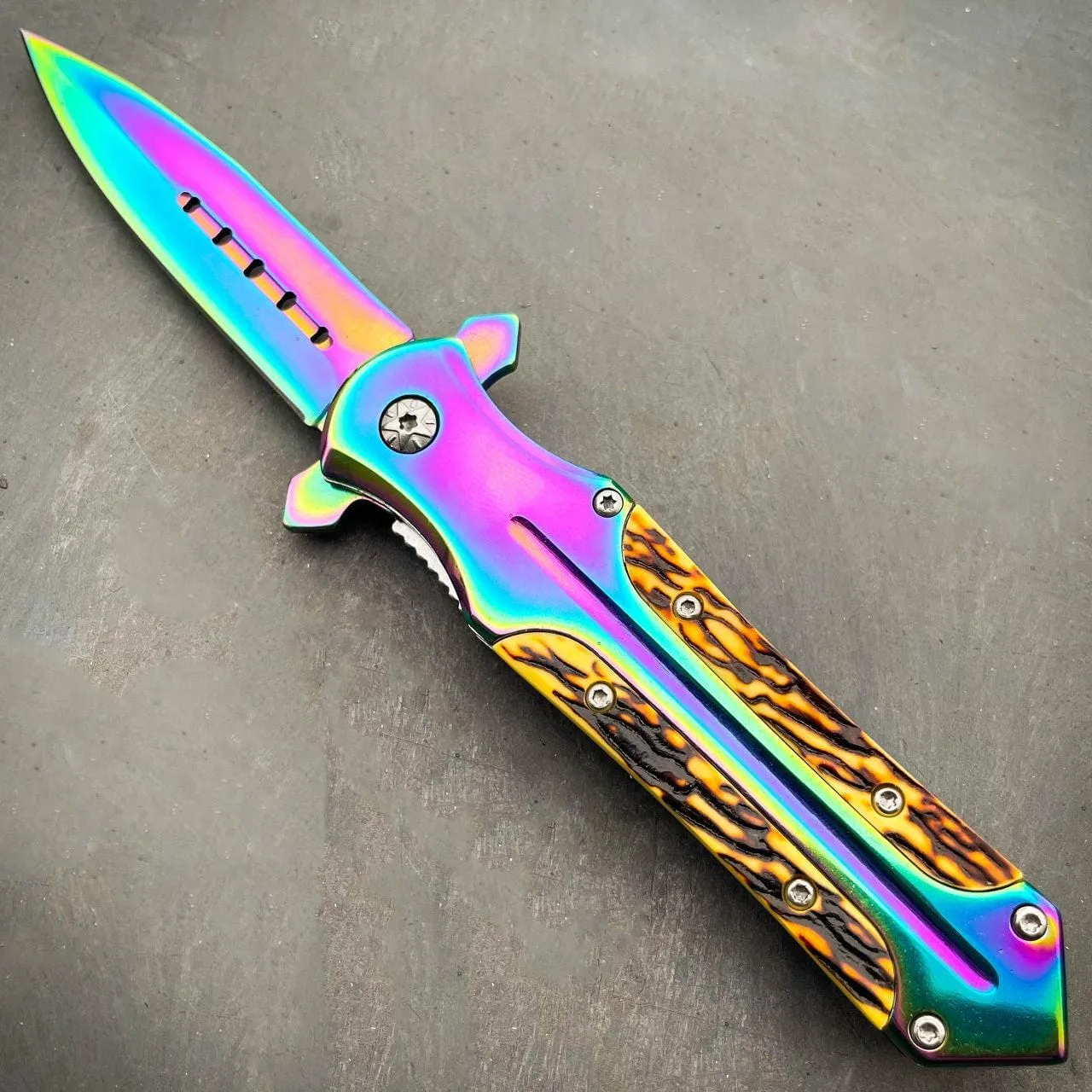 8.2" Rainbow Titanium Fade Pocket Knife