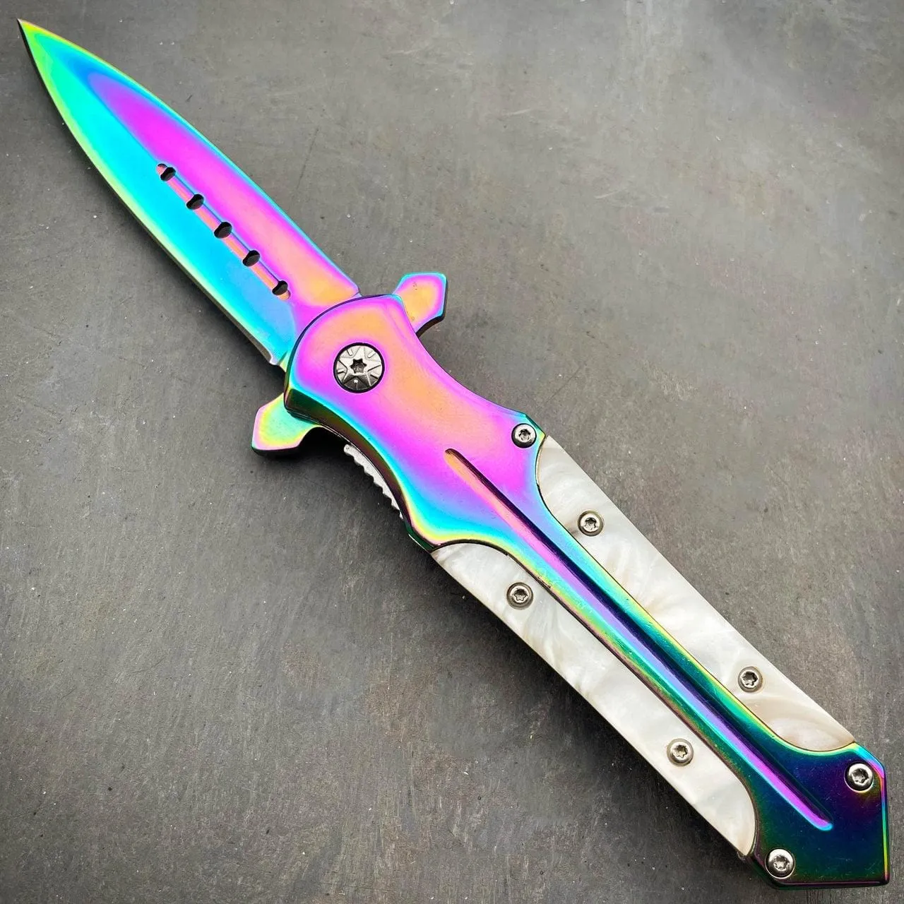 8.2" Rainbow Titanium Fade Pocket Knife