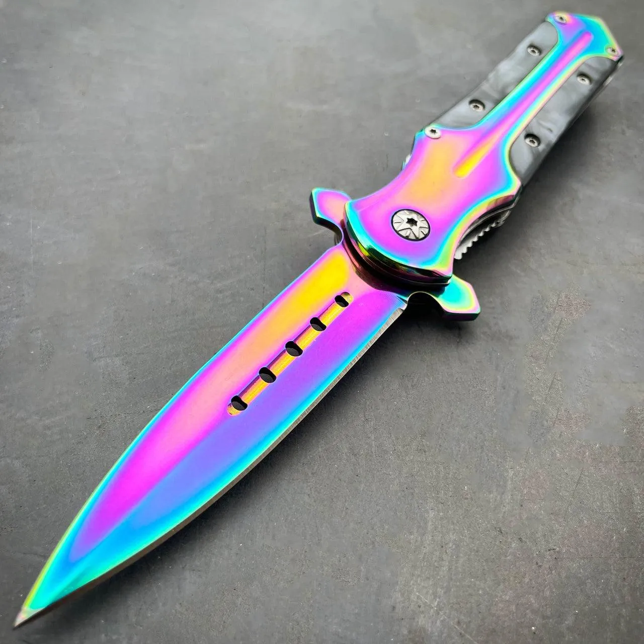 8.2" Rainbow Titanium Fade Pocket Knife