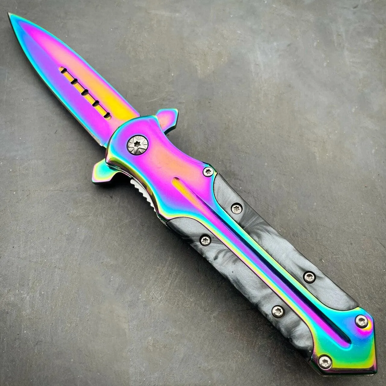 8.2" Rainbow Titanium Fade Pocket Knife