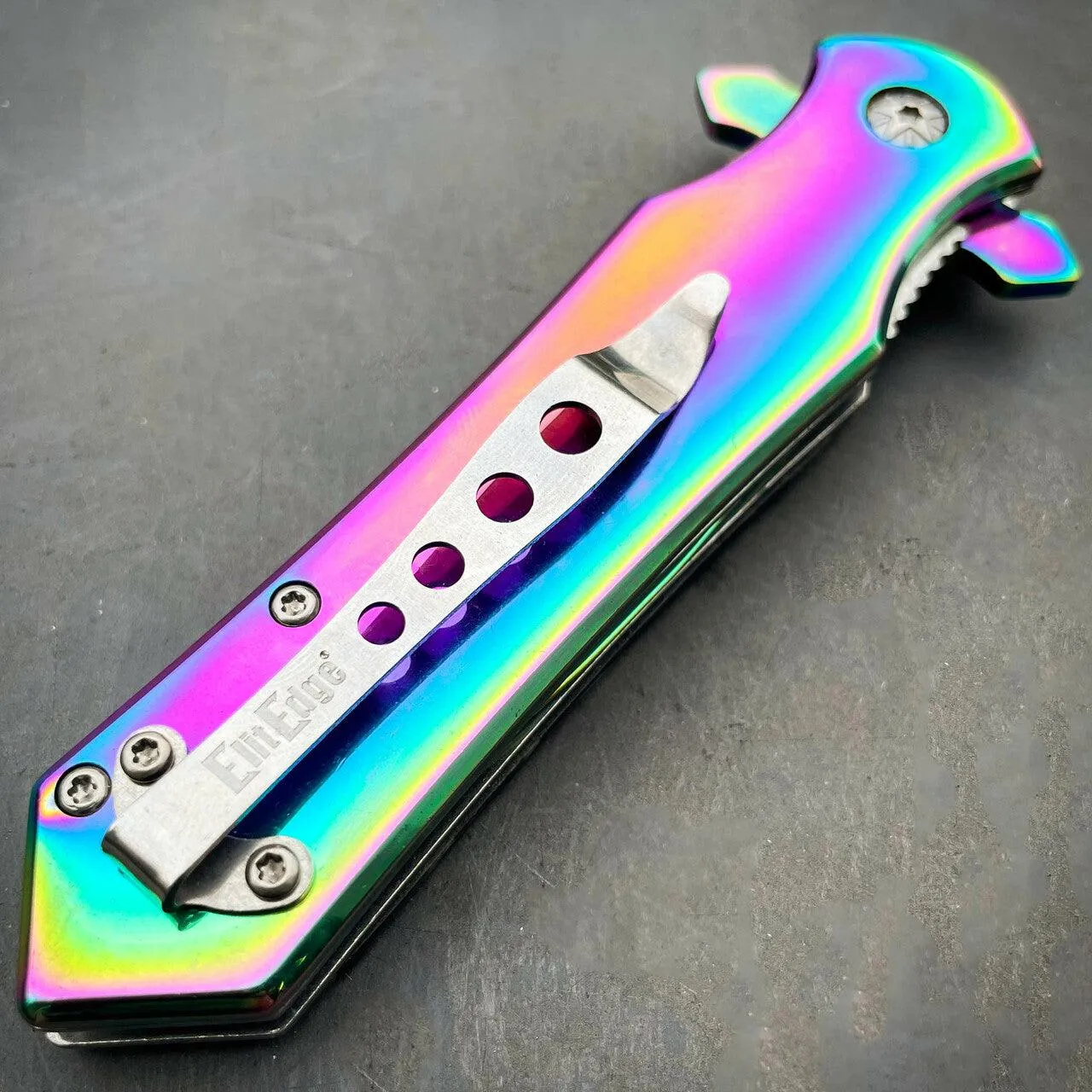 8.2" Rainbow Titanium Fade Pocket Knife