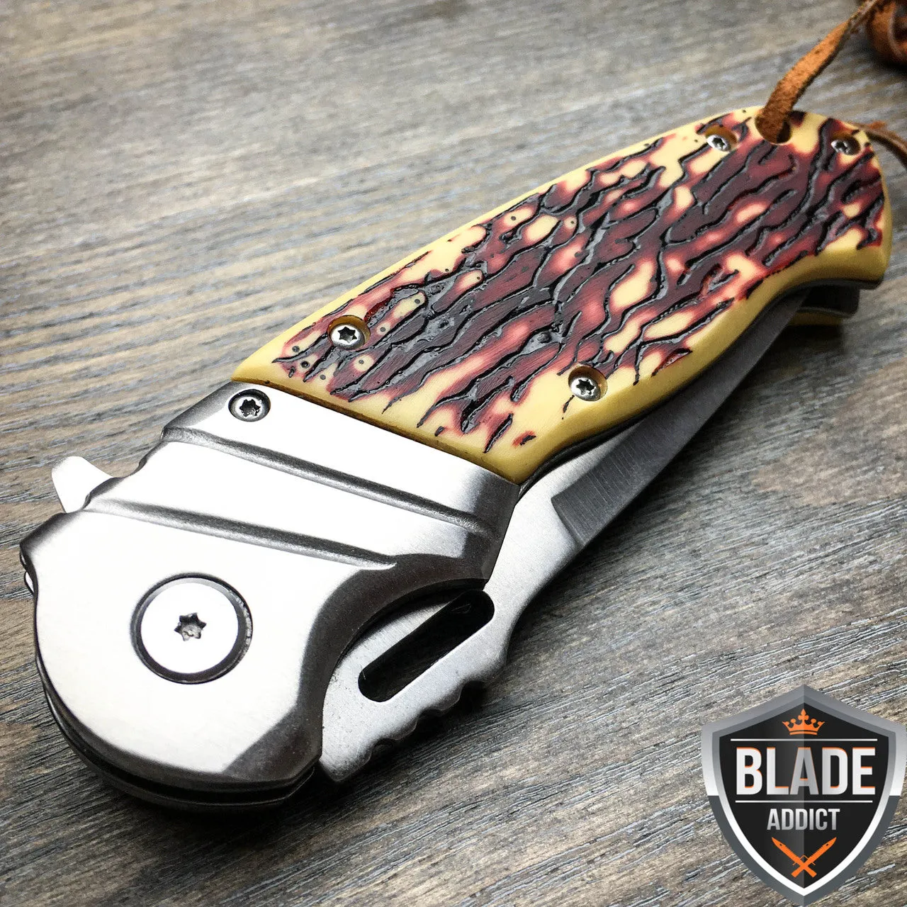 8.5" ELK RIDGE Bone Gentleman SPRING ASSISTED OPEN Hunting Folding POCKET KNIFE