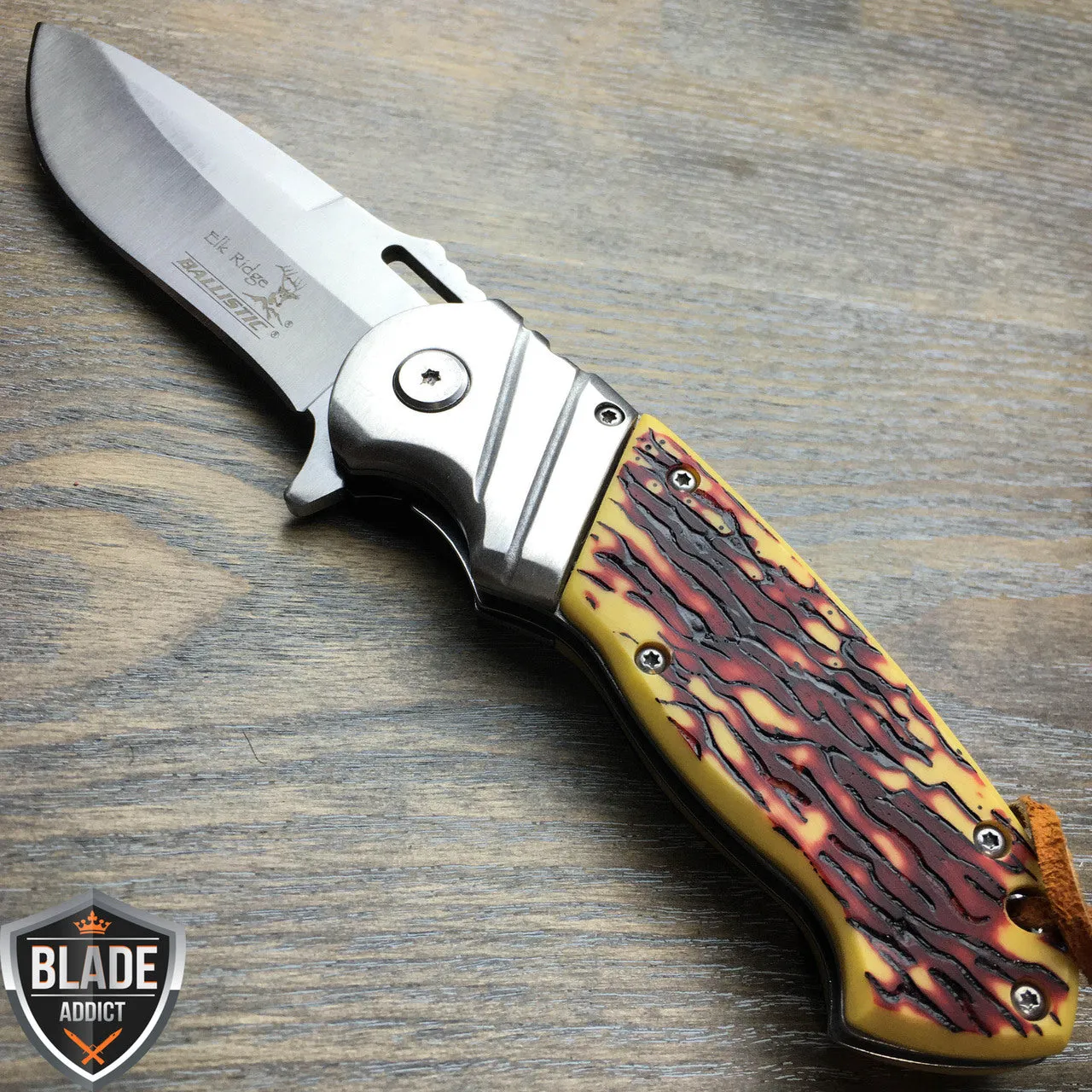 8.5" ELK RIDGE Bone Gentleman SPRING ASSISTED OPEN Hunting Folding POCKET KNIFE