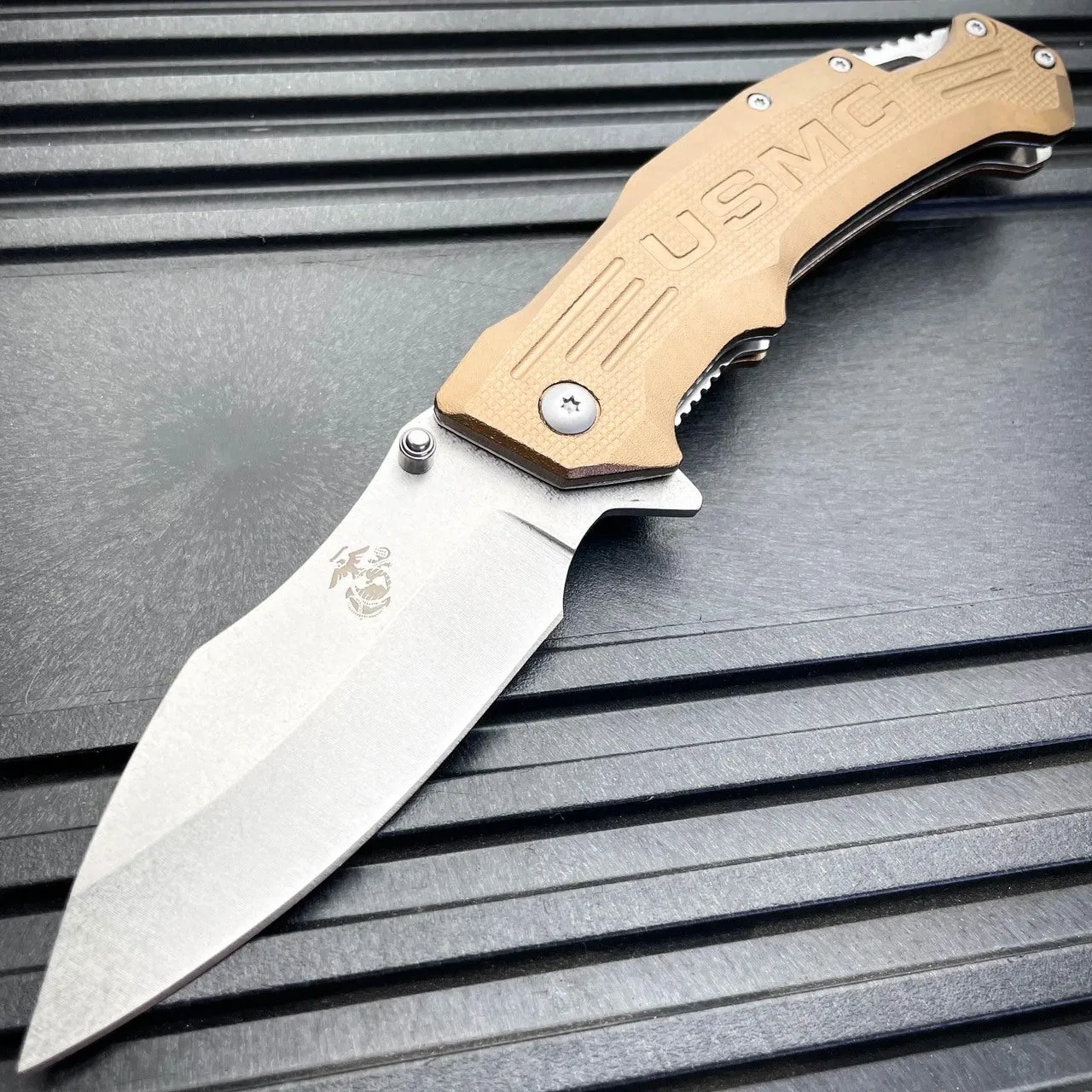 8.5" Heavy Duty USMC Military Marines Spring Assisted Open Folding Pocket Knife