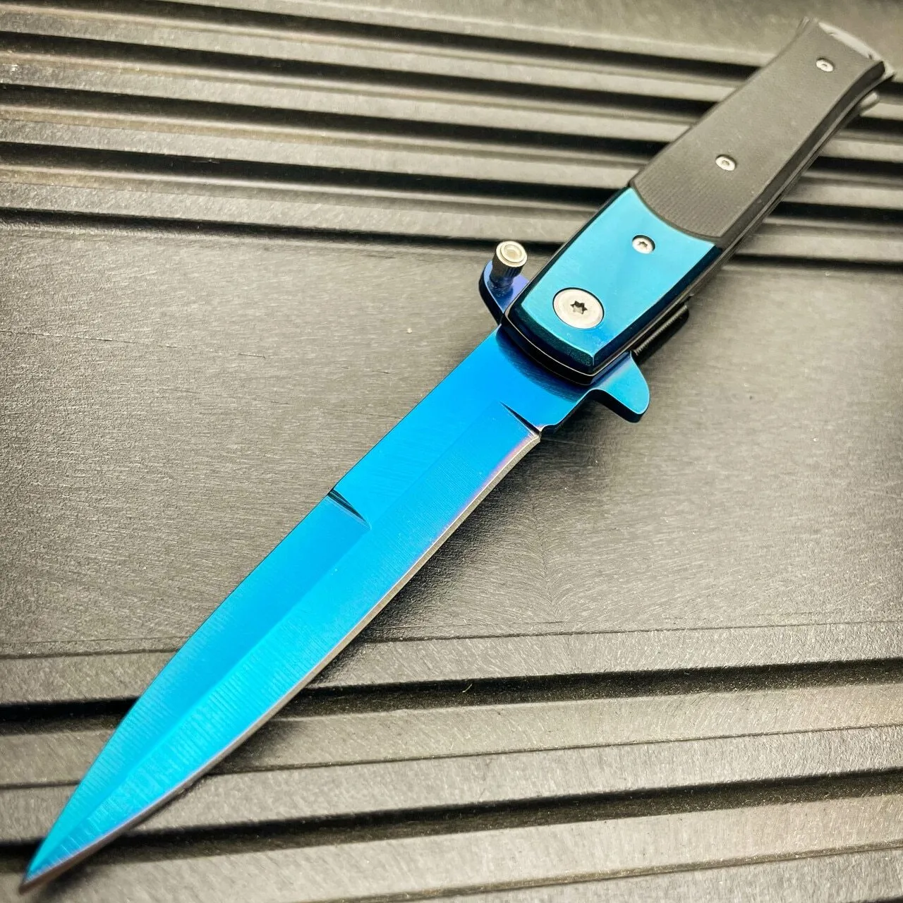 8.5" Italian Milano Stiletto Tactical Spring Assisted Open Pocket Knife Blade