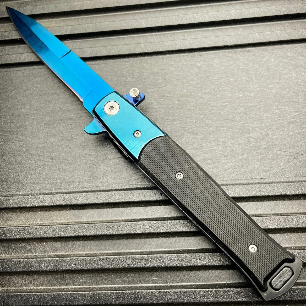8.5" Italian Milano Stiletto Tactical Spring Assisted Open Pocket Knife Blade