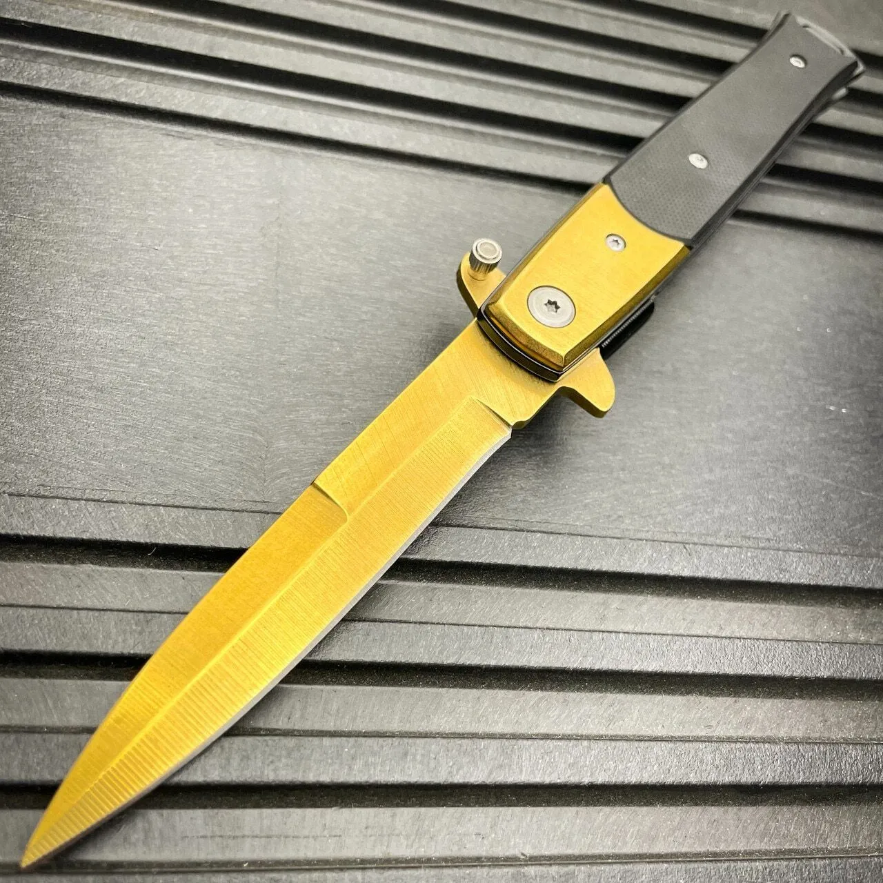 8.5" Italian Milano Stiletto Tactical Spring Assisted Open Pocket Knife Blade