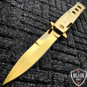8.5" LIMITED EDITION GOLD STILETTO SPRING ASSISTED FOLDING POCKET KNIFE open