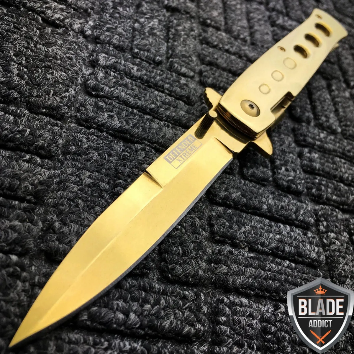 8.5" LIMITED EDITION GOLD STILETTO SPRING ASSISTED FOLDING POCKET KNIFE open