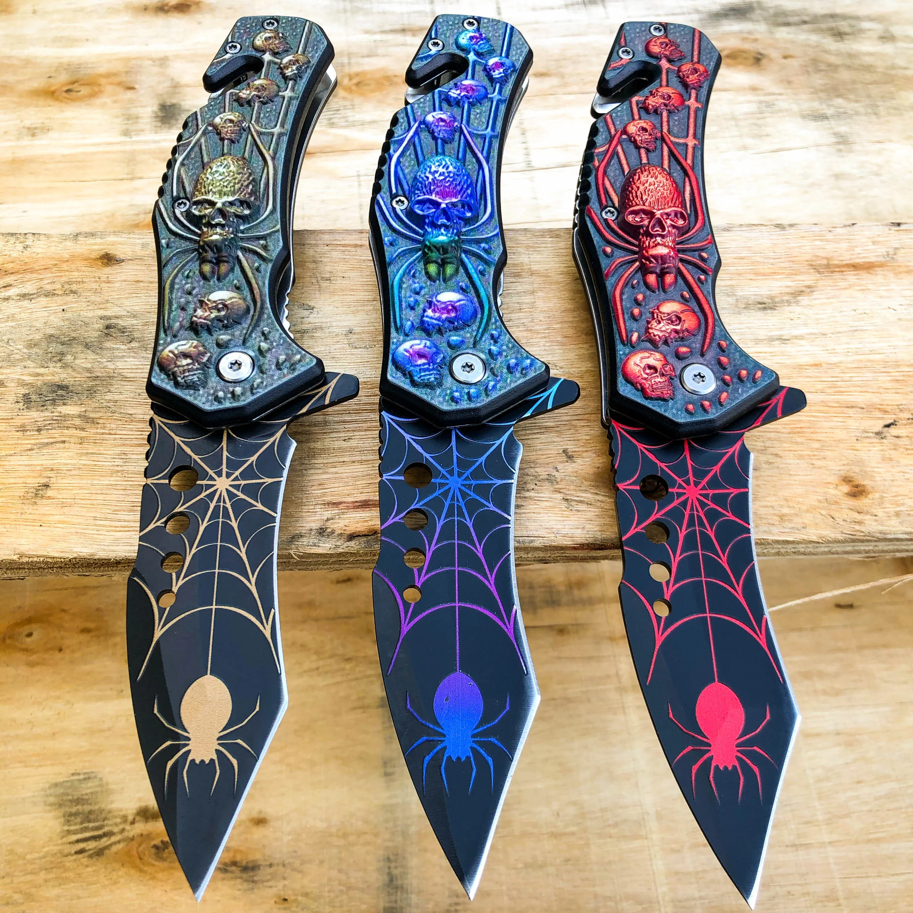 8.5" Spider Skull Spring Open Assisted Folding Pocket Knife Military Tactical