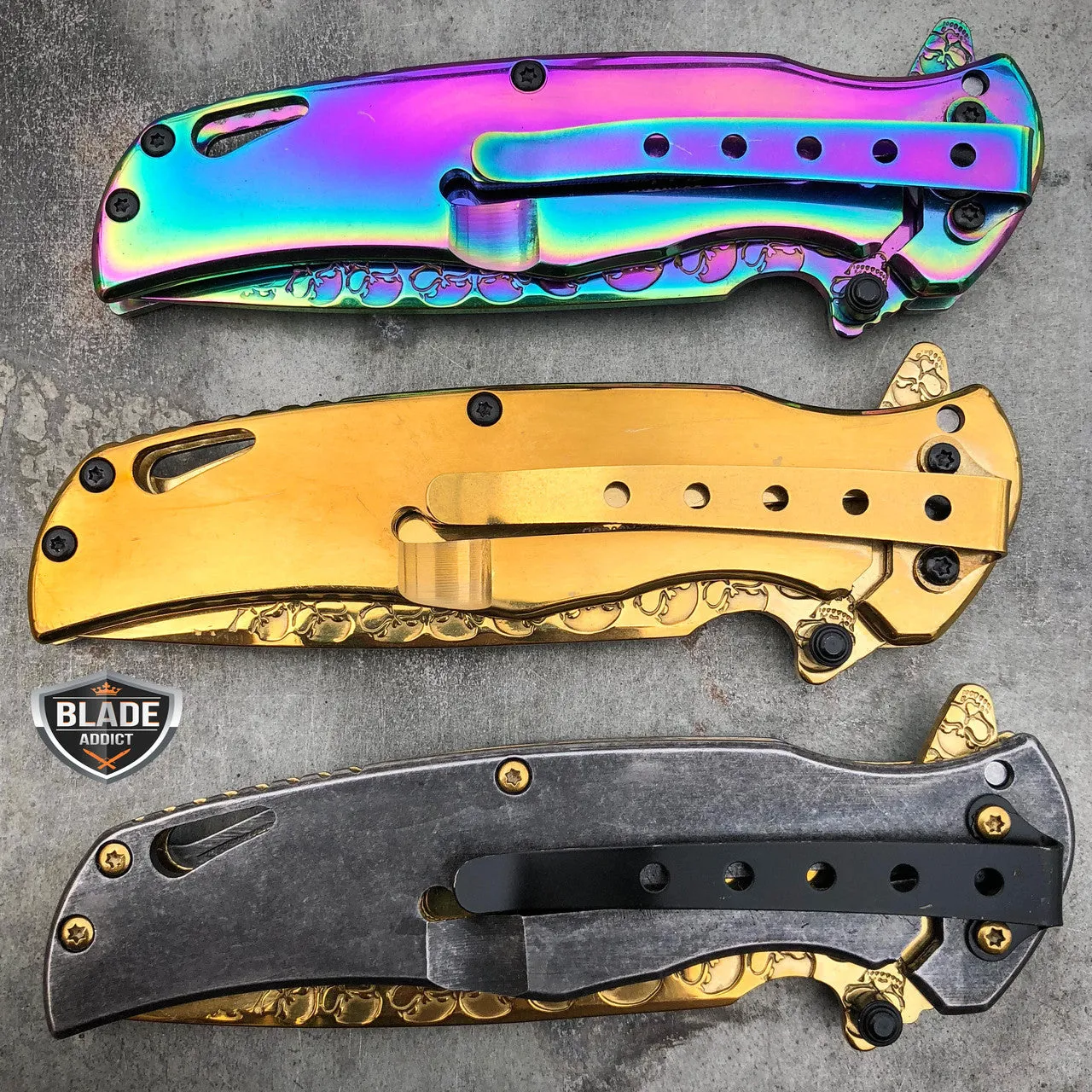 8" Dark Side SKULL Tactical Spring Assisted Open Folding Pocket Knife Blade New