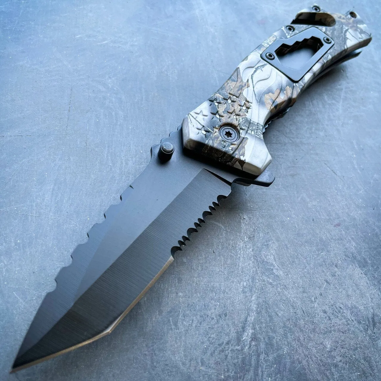 8" Military Tactical Spring Assisted Rescue Multi Tool Pocket OPEN Folding Knife