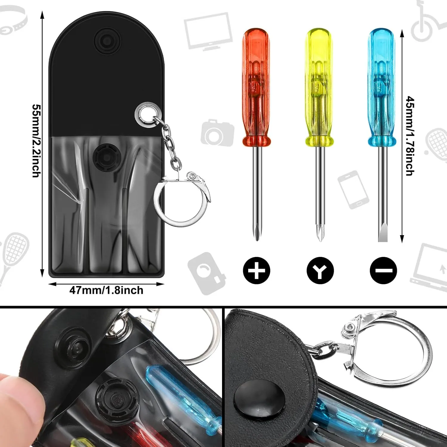 96 Pcs Mini Tape Screwdriver Keychain Set Fathers Gifts Employee Coworkers Men Gifts Bulk Adult Party Favors Measuring Keychains Multitool Pen Card Tool for Men Dad (Yellow,Black)