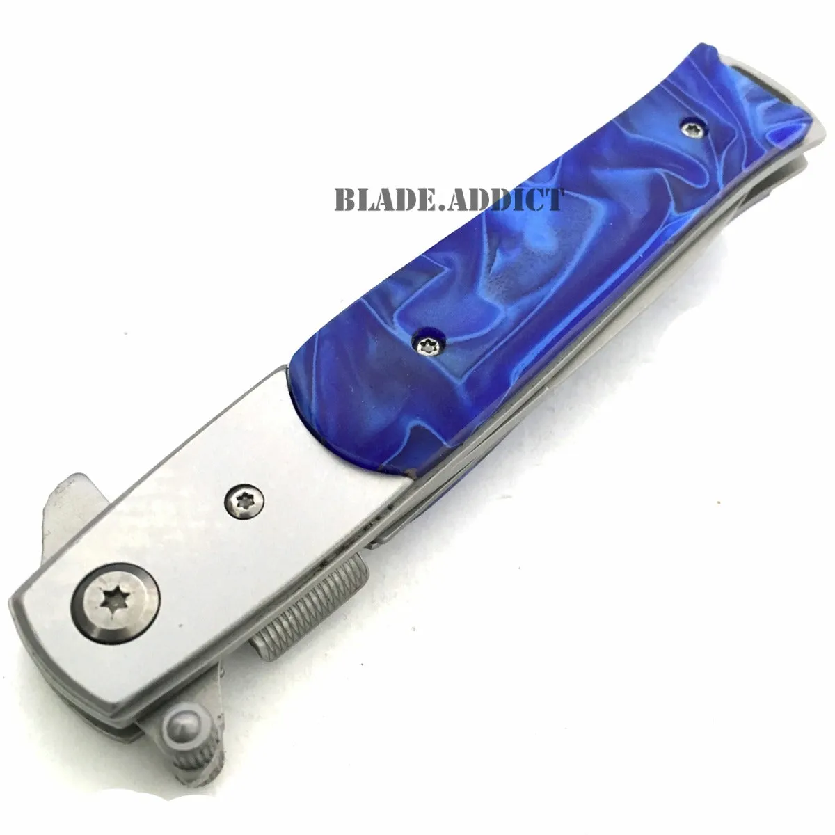 9" Italian Milano Stiletto Tactical Spring Assisted Open Pocket Knife Blue edc