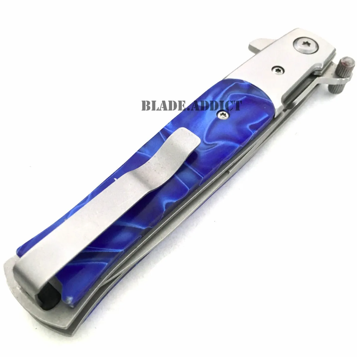 9" Italian Milano Stiletto Tactical Spring Assisted Open Pocket Knife Blue edc