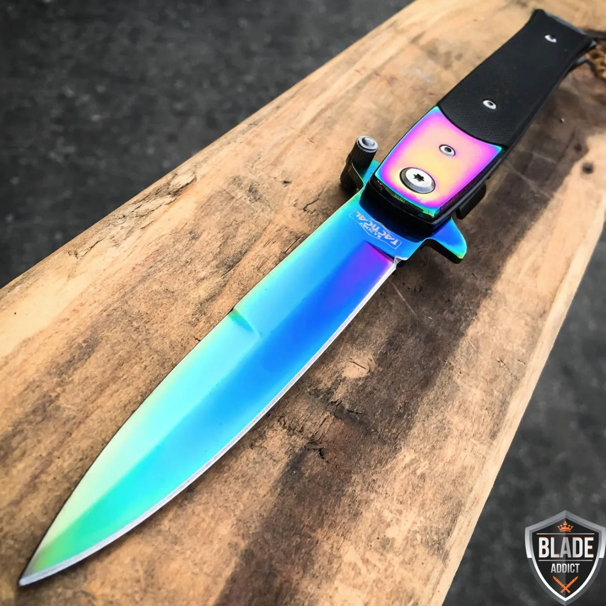 9" Italian TITANIUM Stiletto Tactical Spring Assisted Open Pocket Knife EDC