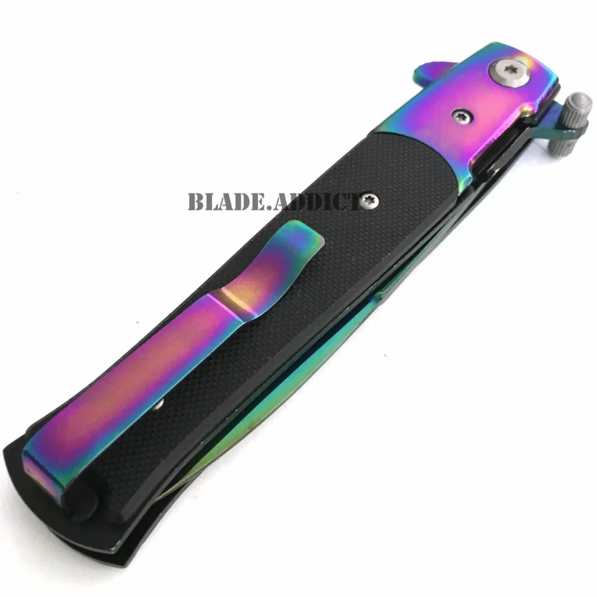 9" Italian TITANIUM Stiletto Tactical Spring Assisted Open Pocket Knife EDC
