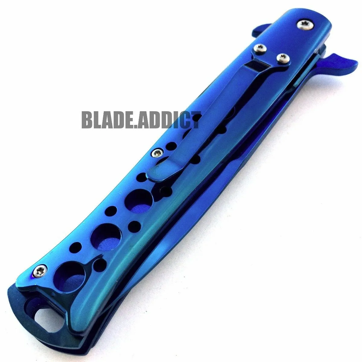 9" TAC FORCE BLUE TITANIUM STILETTO SPRING ASSISTED TACTICAL POCKET KNIFE EDC