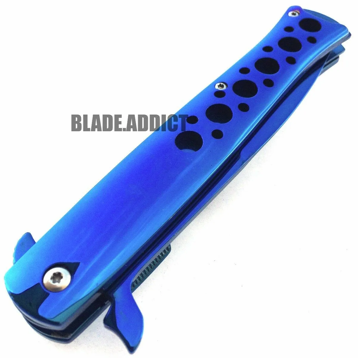 9" TAC FORCE BLUE TITANIUM STILETTO SPRING ASSISTED TACTICAL POCKET KNIFE EDC