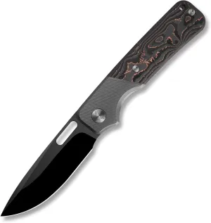 A Ameight Flix II Front Flipper Folding Knife 3.5" Satin M390 DLC Blade Titanium With Bronze Carbon Fiber Handle Camping Hiking Pocket Knife AME001CBNII