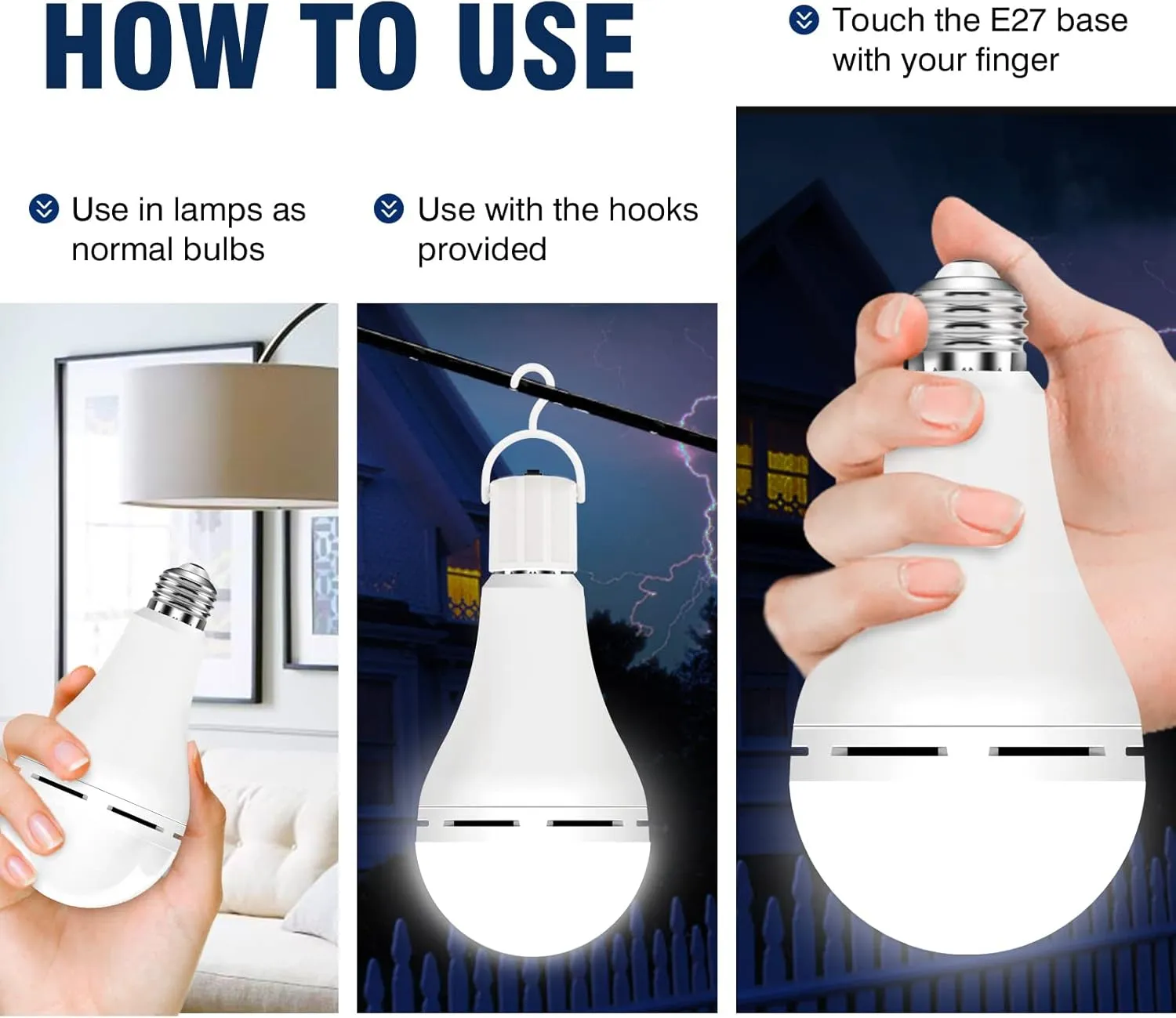 A21 6PK Emergency-Rechargeable-Light-Bulb, Keep Lighting During Power Outage, 12W 6500K LED 65W Equivalent Light Bulbs, 1200 mAh Battery Backup Light Bulbs for Home Power Failure