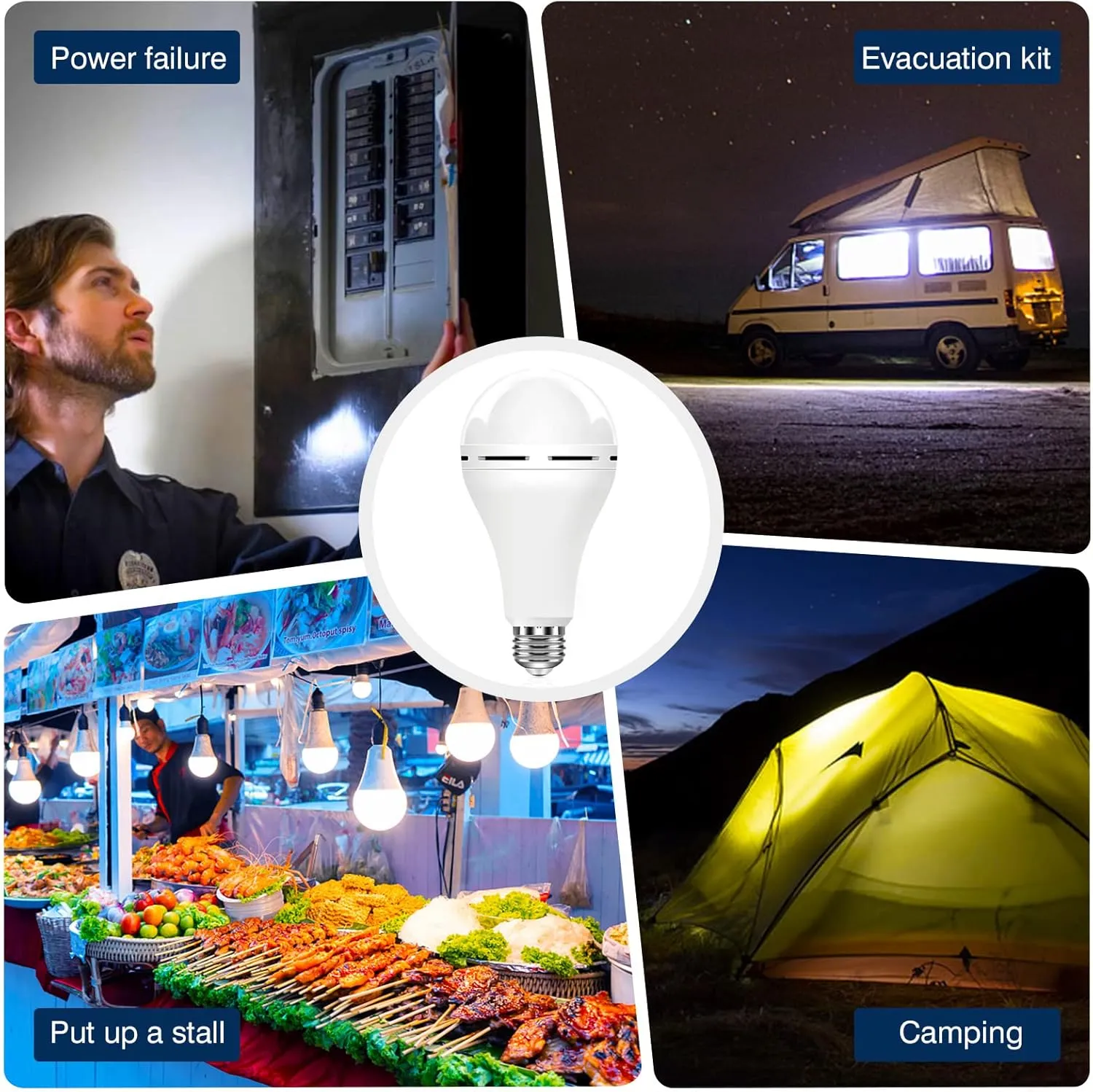 A21 6PK Emergency-Rechargeable-Light-Bulb, Keep Lighting During Power Outage, 12W 6500K LED 65W Equivalent Light Bulbs, 1200 mAh Battery Backup Light Bulbs for Home Power Failure