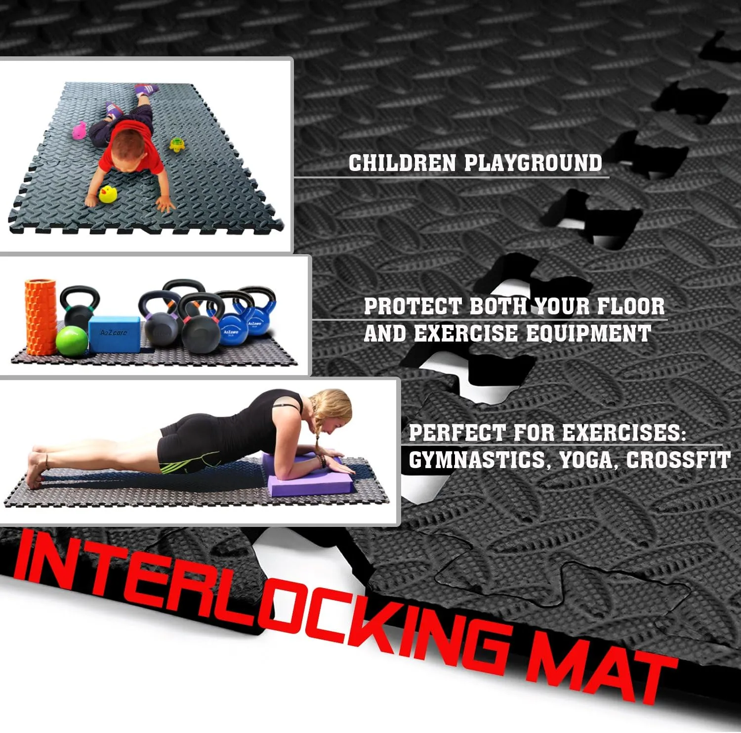 A2ZCARE Puzzle Exercise Mat with EVA Foam Interlocking Tiles - Interlocking Floor Mats for Gym Equipment - Ideal for Home Gym, Aerobic, Yoga and Pilates