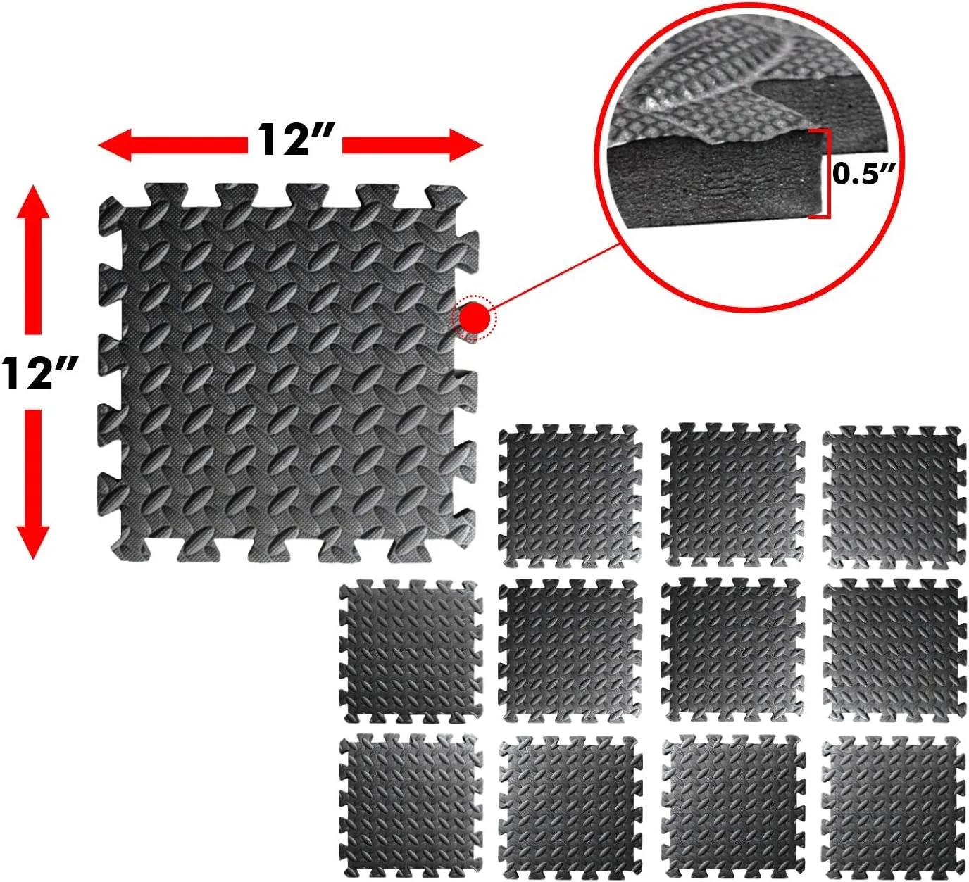 A2ZCARE Puzzle Exercise Mat with EVA Foam Interlocking Tiles - Interlocking Floor Mats for Gym Equipment - Ideal for Home Gym, Aerobic, Yoga and Pilates