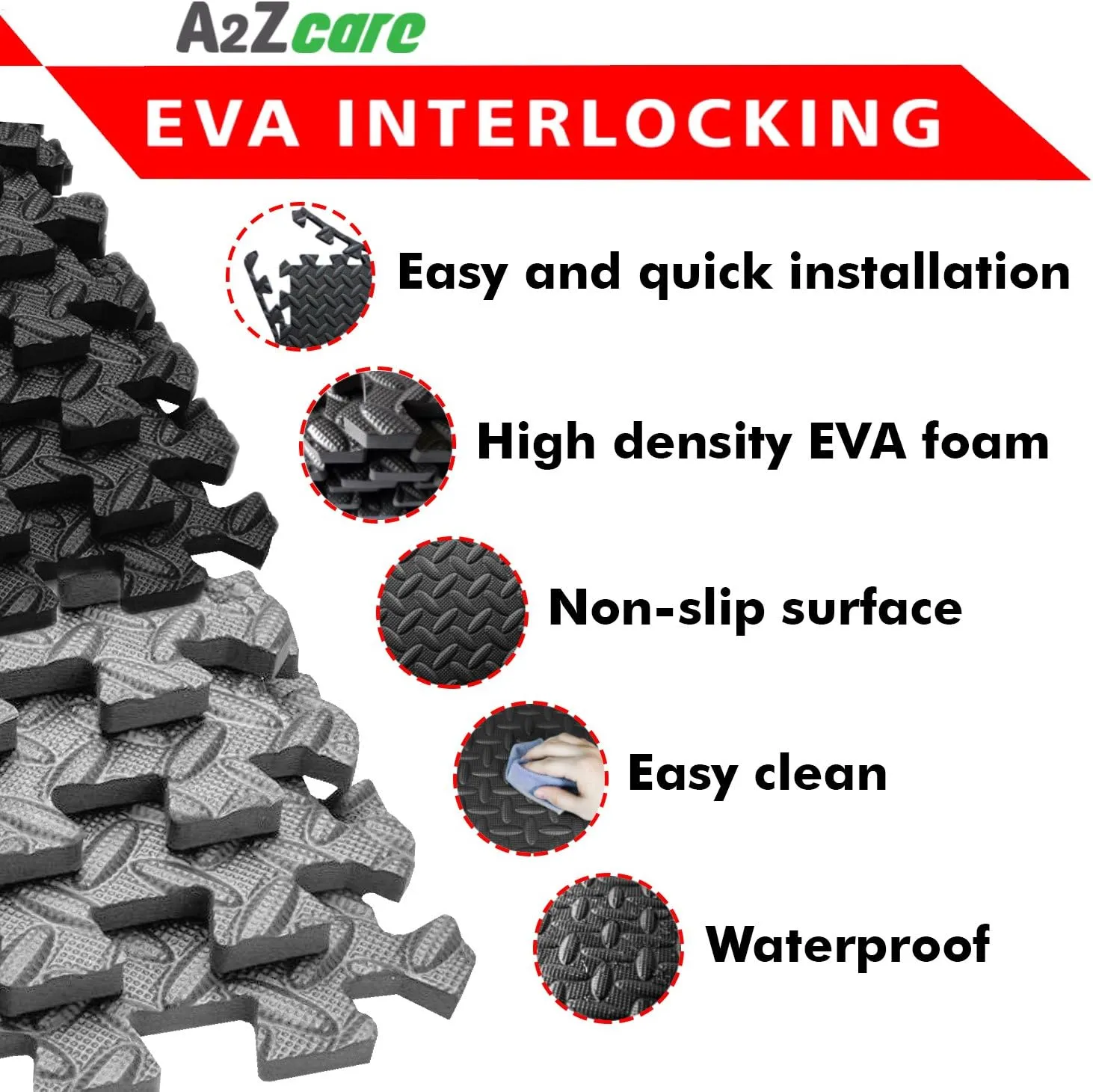 A2ZCARE Puzzle Exercise Mat with EVA Foam Interlocking Tiles - Interlocking Floor Mats for Gym Equipment - Ideal for Home Gym, Aerobic, Yoga and Pilates