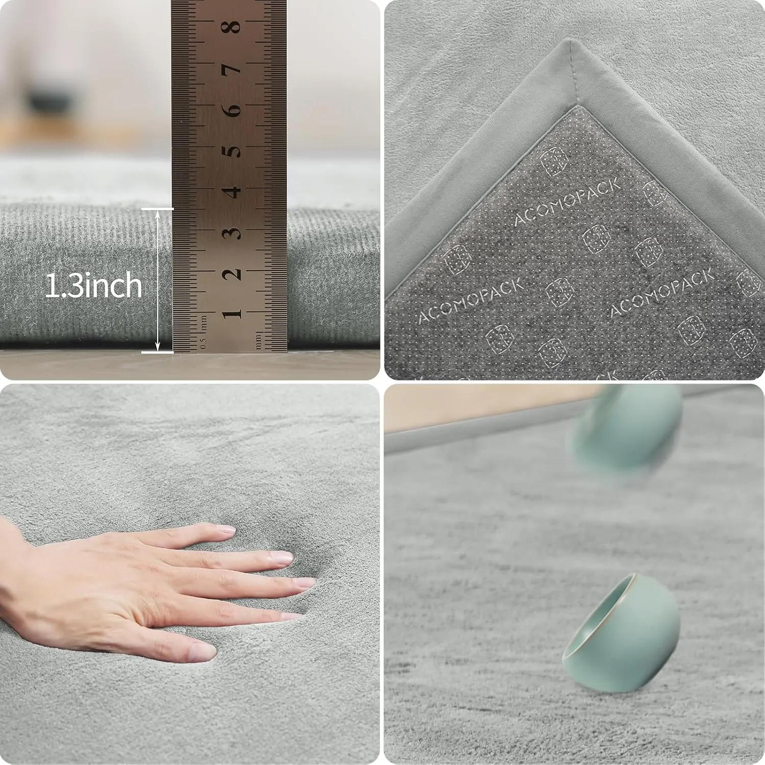 ACOMOPACK Baby Play Mat for Floor 1.3" Thick Memory Foam Play Mat 71"×79" Tummy Time Crawling with Non-Slip Bottom for Living Room,Nursery,Soft Velvet Playpen Mats for Kids,Infants（Light Grey）