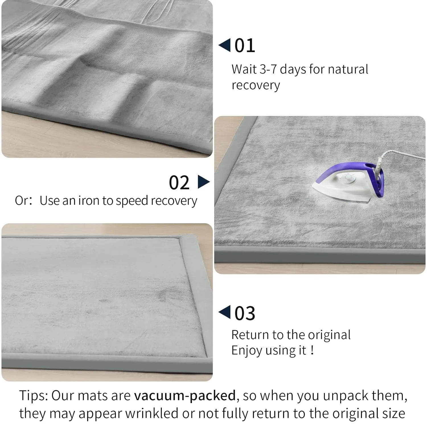 ACOMOPACK Baby Play Mat for Floor 1.3" Thick Memory Foam Play Mat 71"×79" Tummy Time Crawling with Non-Slip Bottom for Living Room,Nursery,Soft Velvet Playpen Mats for Kids,Infants（Light Grey）