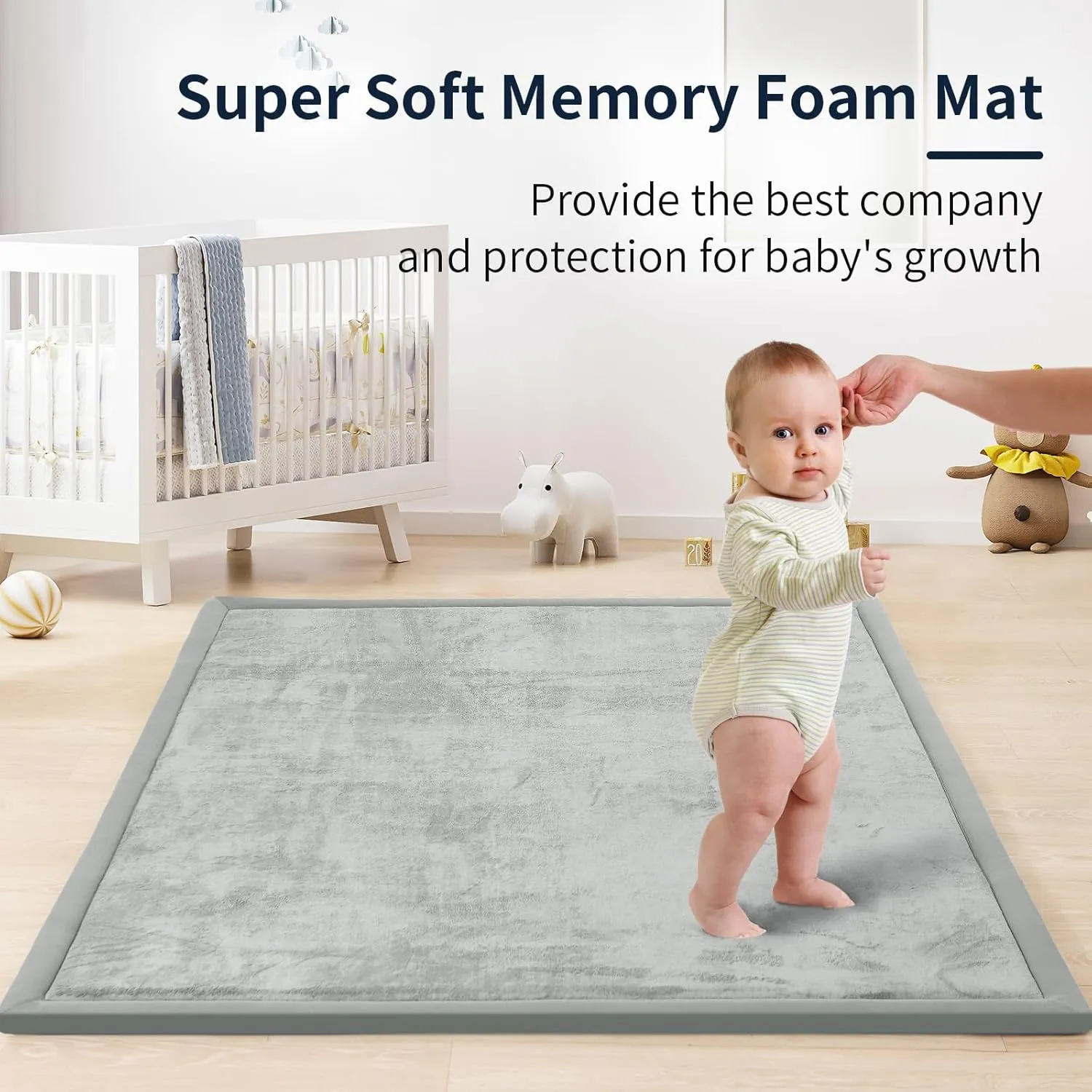 ACOMOPACK Baby Play Mat for Floor 1.3" Thick Memory Foam Play Mat 71"×79" Tummy Time Crawling with Non-Slip Bottom for Living Room,Nursery,Soft Velvet Playpen Mats for Kids,Infants（Light Grey）