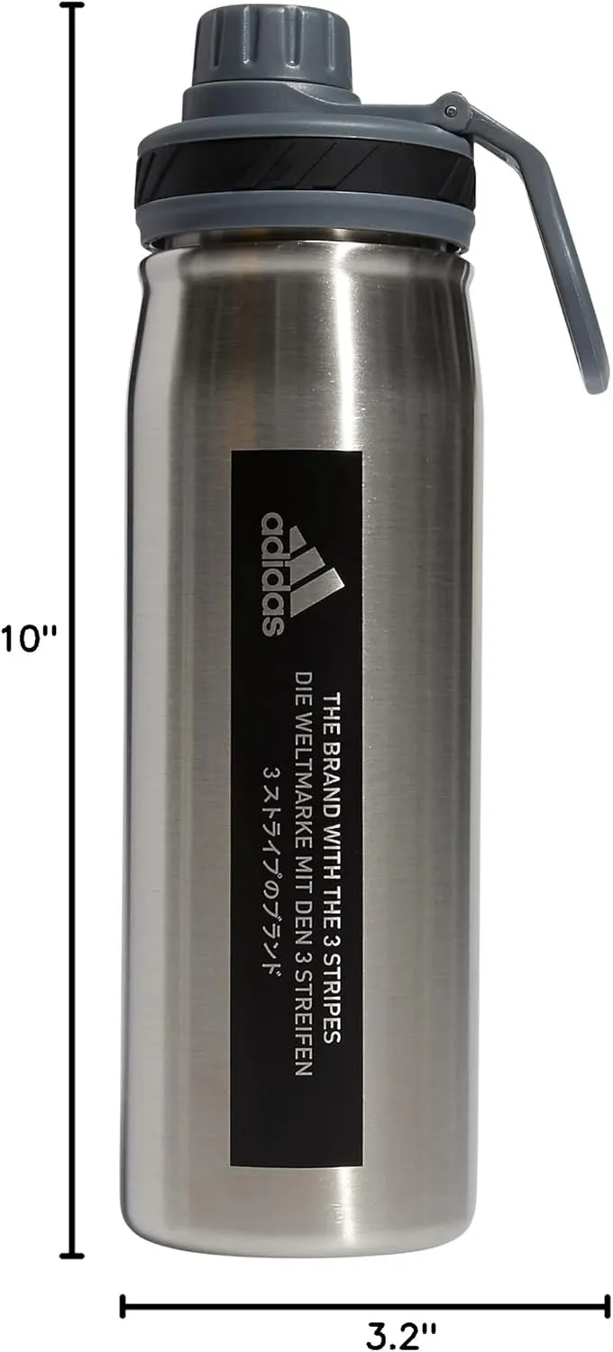 adidas 20 oz Stainless Steel Water Bottle, Insulated Double-Walled 18/8 Metal, Men, Women, Girls and Boys