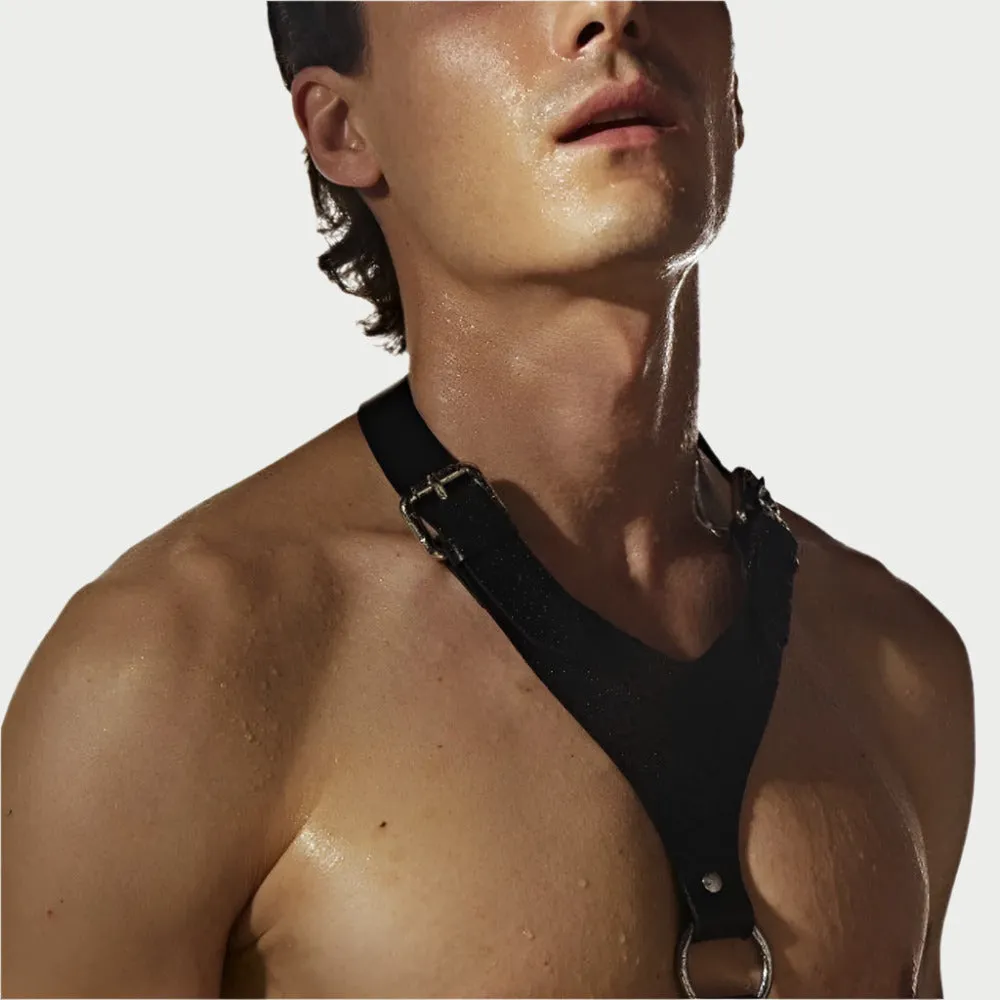 Adjustable Black Leather Chest Harness