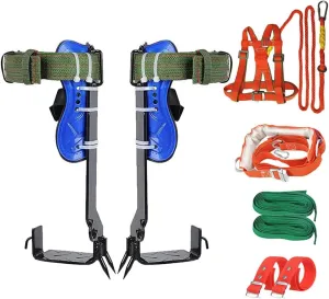 Adjustable Tree Climbing Spike Set, Tree Climbing Gear Equipment with 5 Point Safe Harness Belt, Tree Climbing Tool Non-Slip Pedal for Outdoor Jungle Survival, Picking Fruit, Hunting Observation