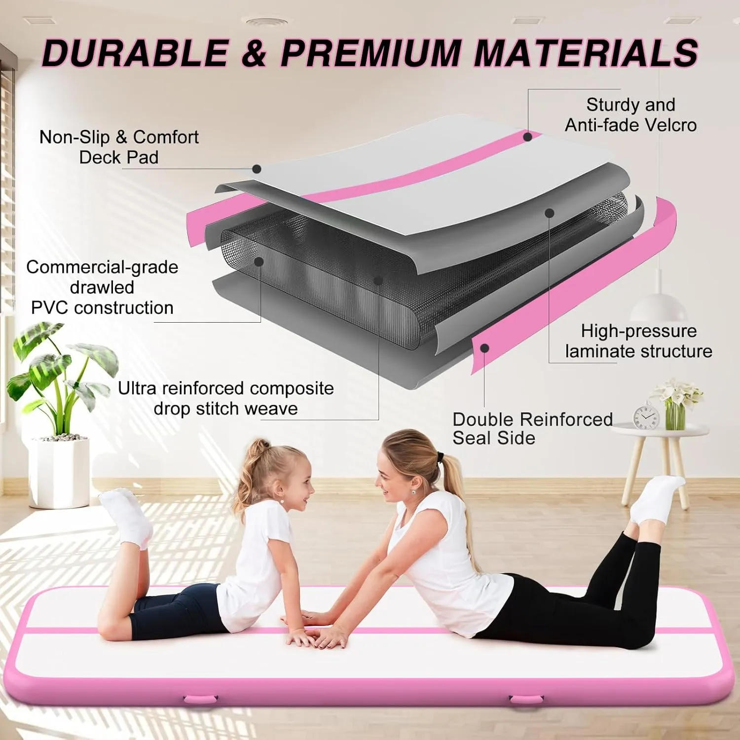Air Gymnastics Tumbling Mat, 6.6ft/10ft/13ft/16ft/20ft Inflatable Track Mat for Home/Outdoor Training, 4/8 inch Thick Gym Mat with Electric Pump for Kids & Adults