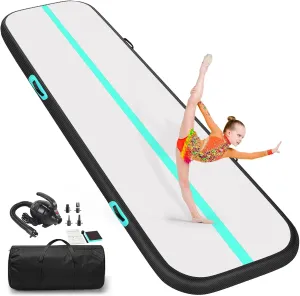 Air Gymnastics Tumbling Mat, 6.6ft/10ft/13ft/16ft/20ft Inflatable Track Mat for Home/Outdoor Training, 4/8 inch Thick Gym Mat with Electric Pump for Kids & Adults