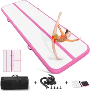 Air Gymnastics Tumbling Mat, 6.6ft/10ft/13ft/16ft/20ft Inflatable Track Mat for Home/Outdoor Training, 4/8 inch Thick Gym Mat with Electric Pump for Kids & Adults