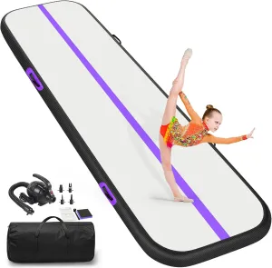 Air Gymnastics Tumbling Mat, 6.6ft/10ft/13ft/16ft/20ft Inflatable Track Mat for Home/Outdoor Training, 4/8 inch Thick Gym Mat with Electric Pump for Kids & Adults
