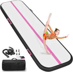 Air Gymnastics Tumbling Mat, 6.6ft/10ft/13ft/16ft/20ft Inflatable Track Mat for Home/Outdoor Training, 4/8 inch Thick Gym Mat with Electric Pump for Kids & Adults
