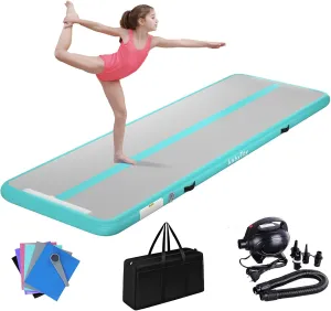 Air Mat Tumble Track 4 inches Thickness Inflatable Gymnastics Mat for Home Use/Training/Cheerleading/Yoga 10/13/16/20ft with Electric Air Pump