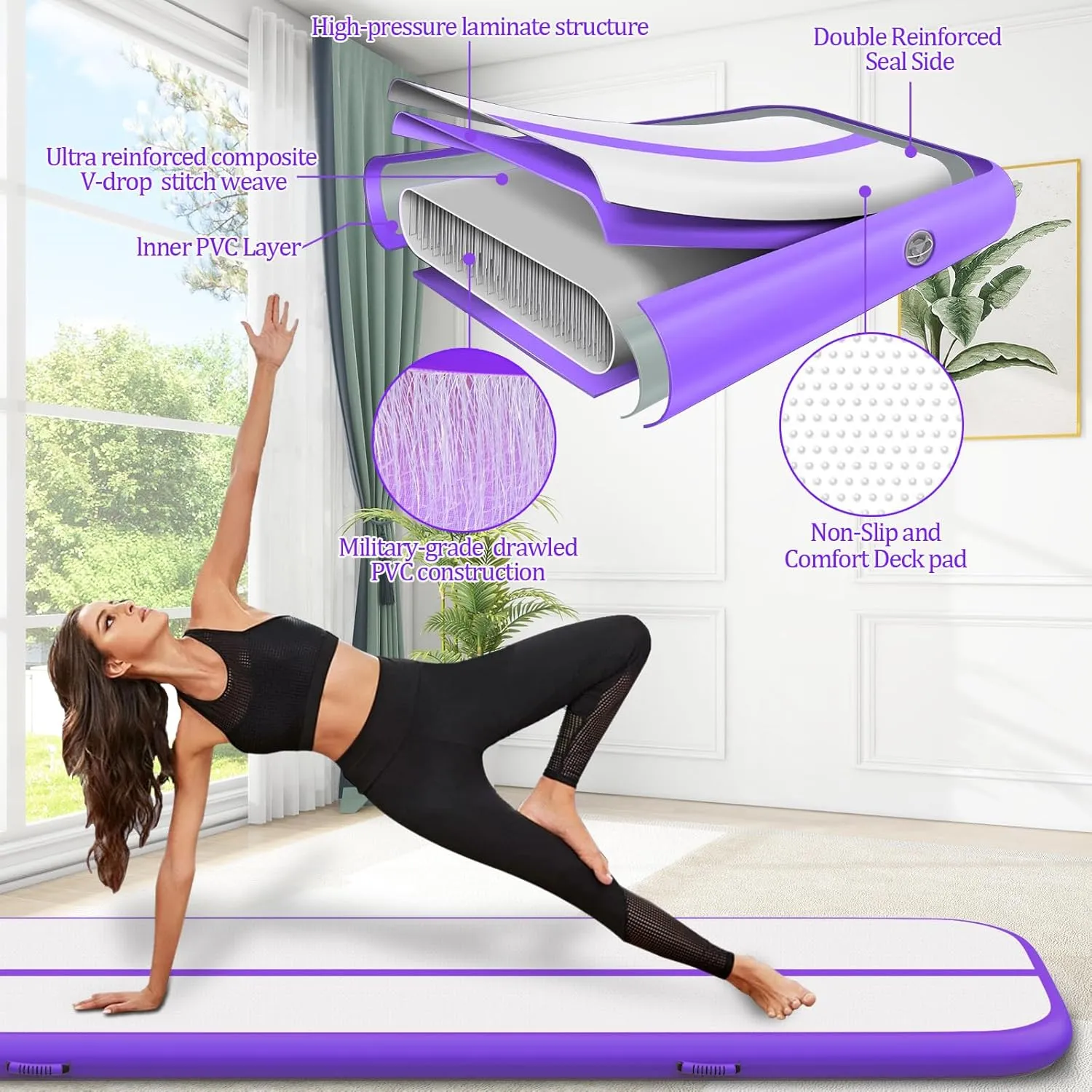 Air Mat Tumble Track, Gymnastics Mats Tumbling Track with Electric Air Pump for Home Use Cheerleading Training Kids Gym Yoga